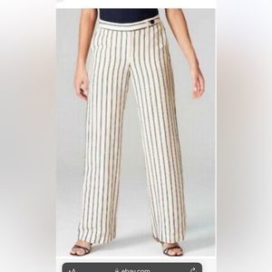 J Jill WIDE LEG STRIPED LINEN PANTS BLACK STRIPES SIZE 16 plus tall